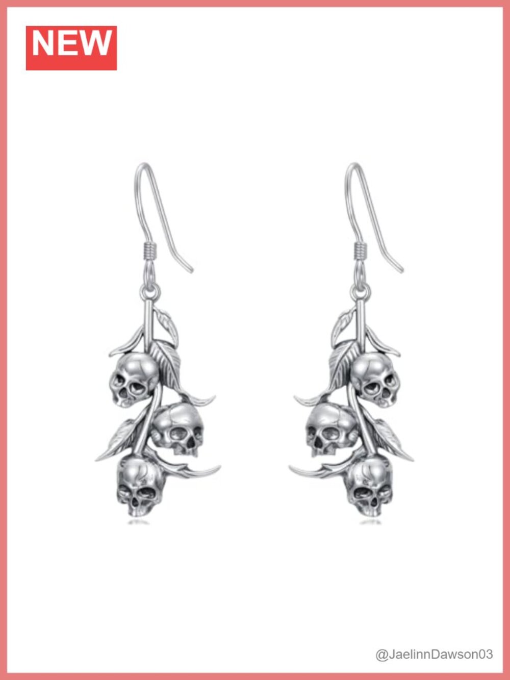925 Sterling Silver Skull Dangle Drop Earrings Lever Back Gift Box